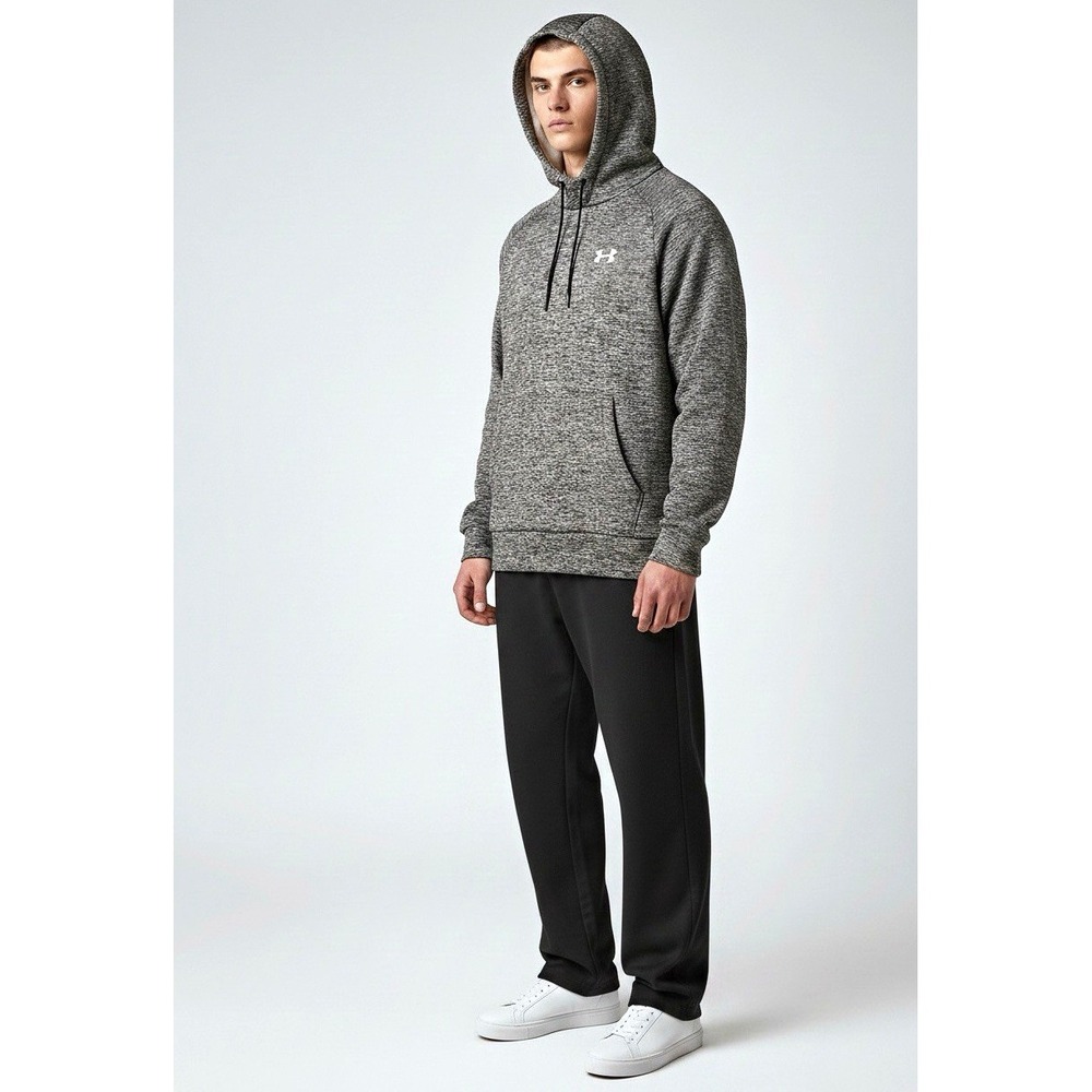 Under Armour Men's L Gray Heather Pullover Hoodie Loose Fit Logo Pockets
